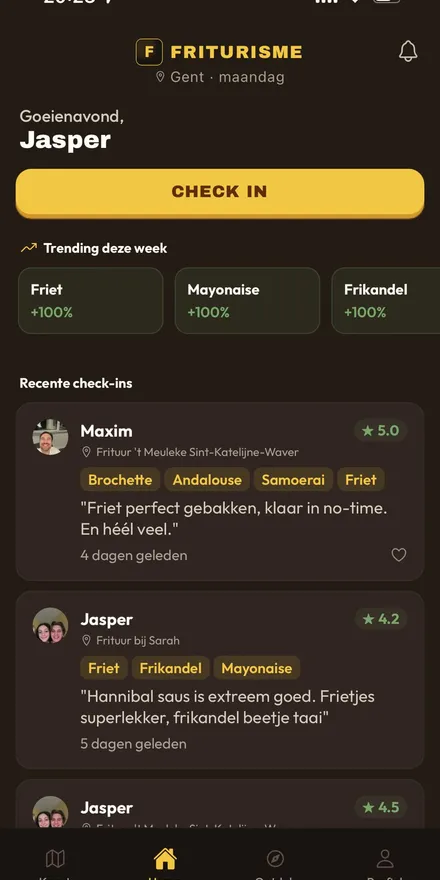 Friturisme profiel met badges en statistieken